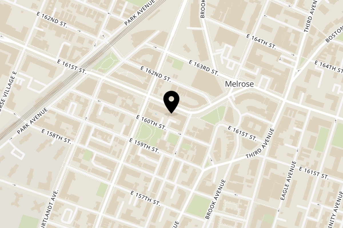 Map showing the location of Porto Salvo on 424 E 161st St in Bronx
